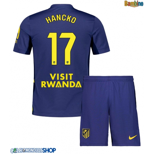 Maglie da calcio Atletico Madrid David Hancko #17 Seconda Maglia Bambino 2025-26 Manica Corta + Pantaloni corti)